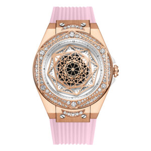 Đồng hồ Hanboro nữ dây cao su màu hồng đính đá 36mm